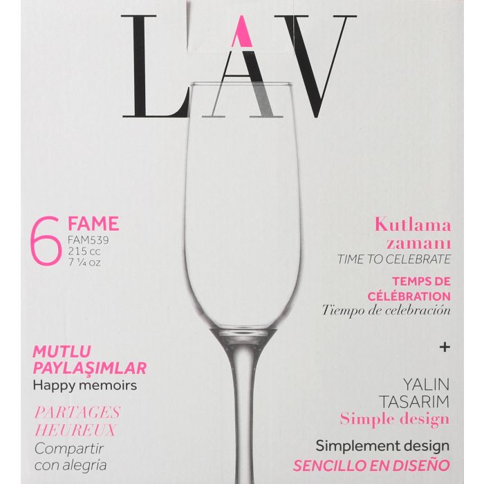 Lav Set 6 Copas de Champagne 215 cc Colección Fame 5.5x4.8x23 cm (4 Cajas) 1
