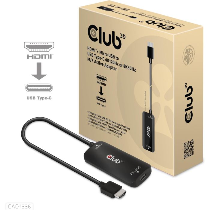 Club3D Adaptador HDMI + MicroUSB a USB-C Activo 4K120Hz 10 Club3D Adaptador HDMI + MicroUSB a USB-C Activo 4K120Hz 10