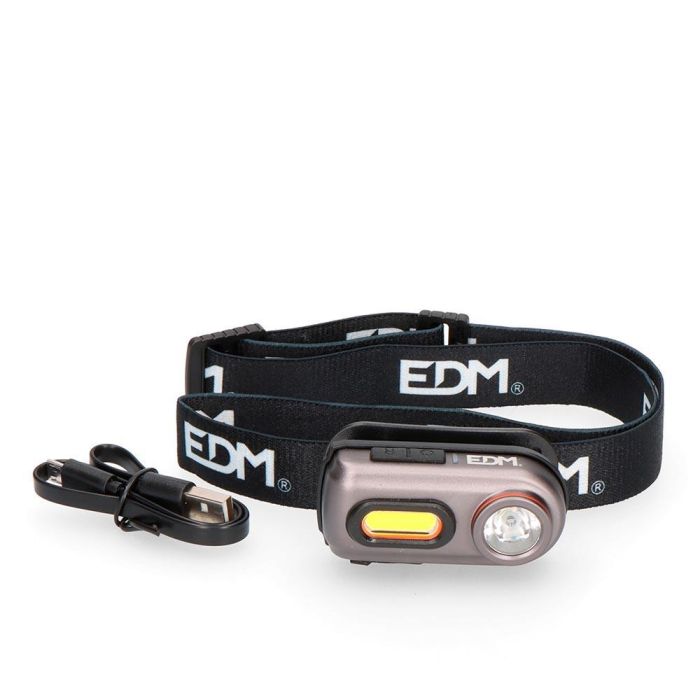 Edm Linterna Frontal Recargable USB 2 Leds 5W 400lm y 3W 100lm, Aluminio, Incluye Cable Micro USB y Cinta Ajustable 1 Edm Linterna Frontal Recargable USB 2 Leds 5W 400lm y 3W 100lm, Aluminio, Incluye Cable Micro USB y Cinta Ajustable 1