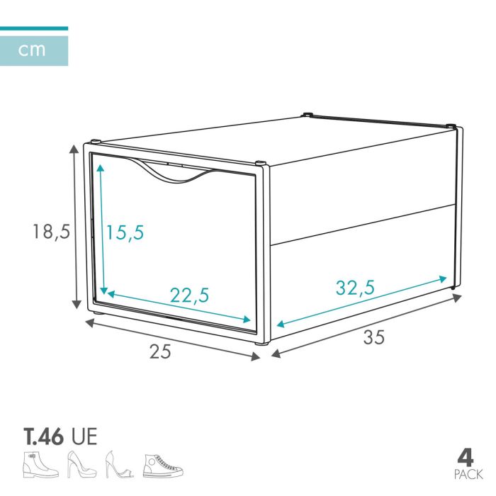 Caja apilable para zapatos Max Home Polipropileno ABS 25 x 18,5 x 35 cm (4 Unidades) 6 Caja apilable para zapatos Max Home Polipropileno ABS 25 x 18,5 x 35 cm (4 Unidades) 6