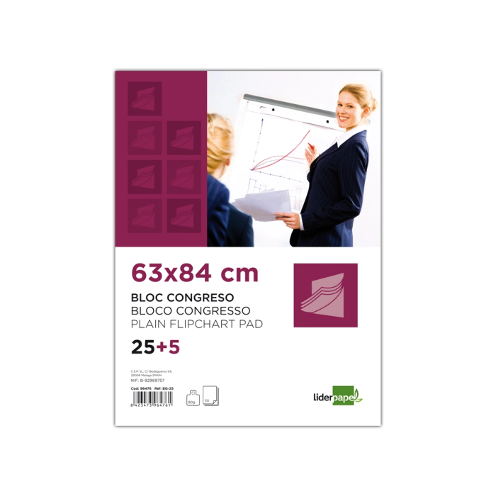 Liderpapel Bloc Congreso Liso 630x840 mm 25+5 Hojas 80g/m2 Blanco 1