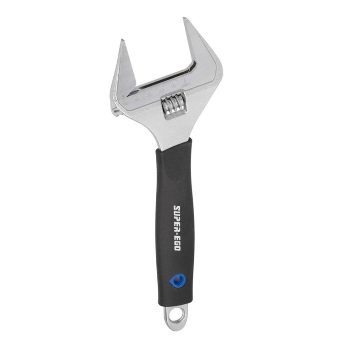 Super Ego Llave ajustable gran apertura 10" seh019200, acero especial cromado, escala mm/pulgadas, mango suave