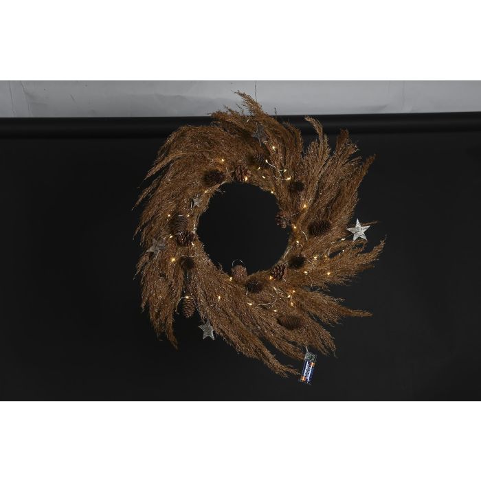 DKD Home Decor Corona Navidad Alpina Marrón con Luces LED y Flores Secas, Ø 60 cm y 5 cm Fondo, Pack de 2 Unidades 1