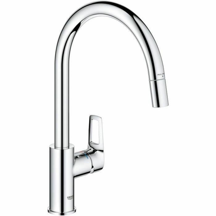 Grohe 30556000 Grifo de cocina Mezclador monomando de fregadero Cromo, Caño alto en C, Aireador extraíble StartLoop
