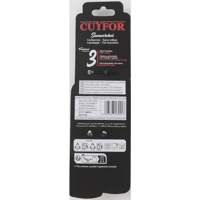 Cuyfor Sacacorchos Gourmet Abridor de Vino con Medidas 12.5x2.5 cm 5