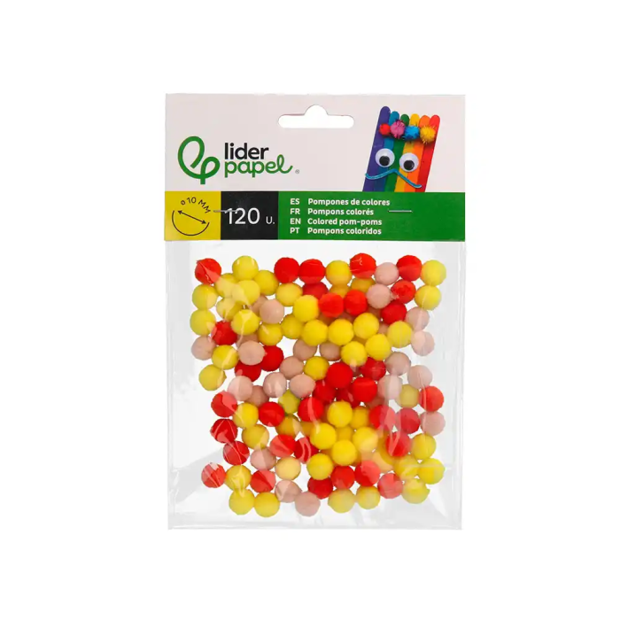 Liderpapel Pompones de Colores Manualidades Tonalidades Cálidas Bolsa 120 Unidades 1 cm 1