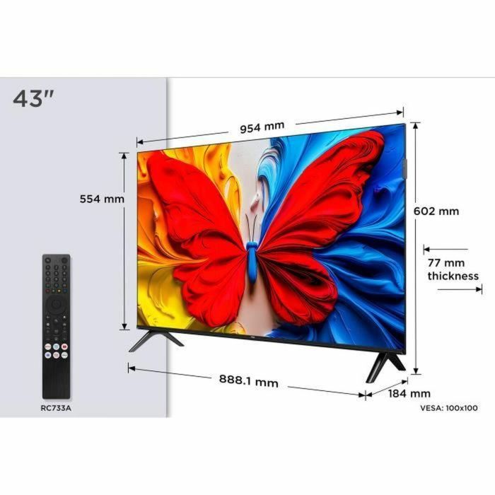 TCL 5901292527075 Smart TV QLED de 43 pulgadas Full HD, HDR10, Android TV con Wi-Fi, 2xHDMI 1.4 2
