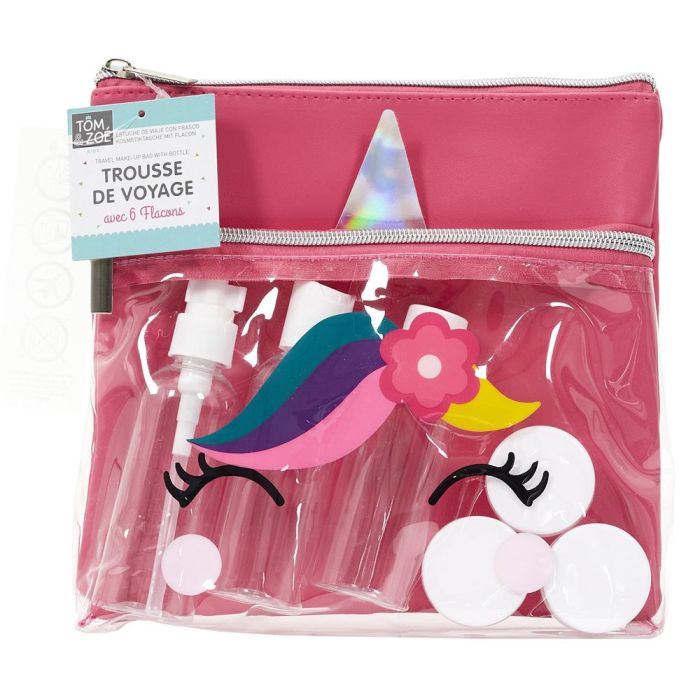 Tom et Zoe Kit Viaje Neceser Animal - Modelos Surtidos (Gato, Oso, Unicornio, Jirafa) con 3 Botellas y 3 Botes - Ideal Avión Cabina 1