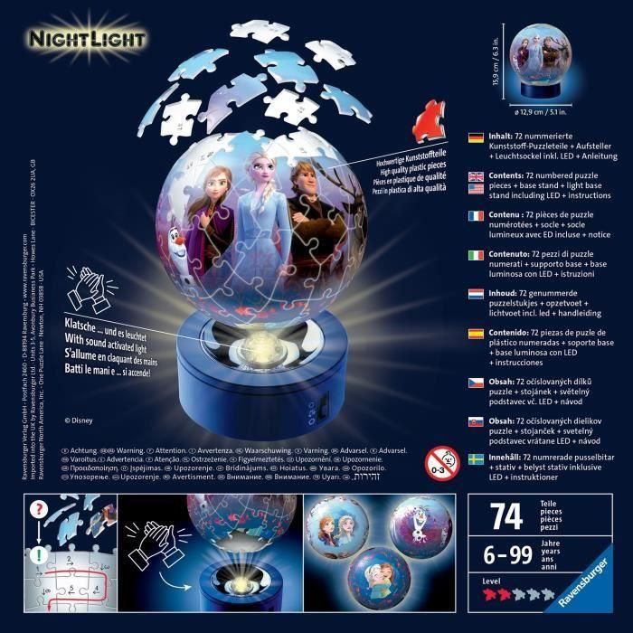Ravensburger Puzzle 3D Redondo La Reina de las Nieves 2 Iluminado 72 Piezas 3