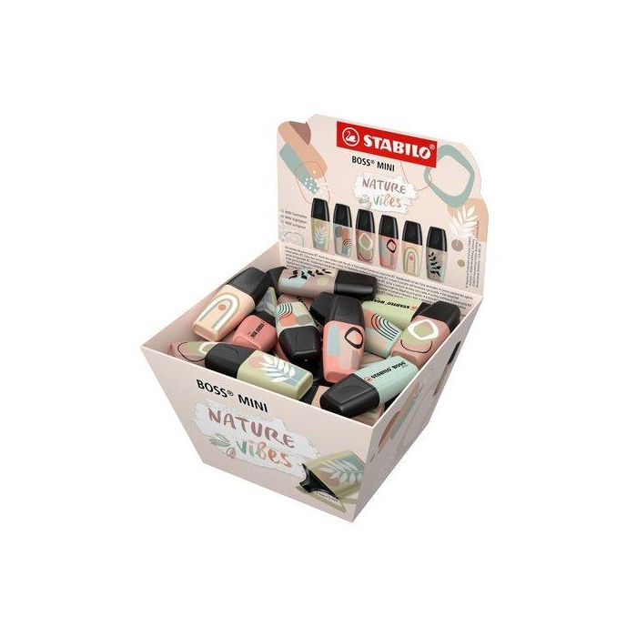 Stabilo Rotulador fluorescente Boss Mini Nature Vibes expositor bombonera 50 unidades colores surtidos 2/5 mm tinta base acuosa