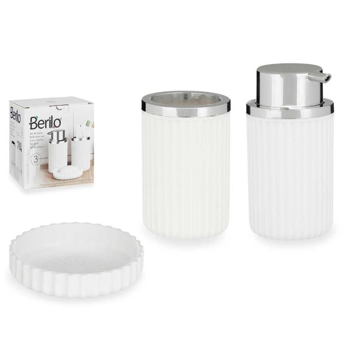 Set Baño 3 Piezas Blanco Berilo - Jabonero, Dispensador y Bote (12 Unidades) Set Baño 3 Piezas Blanco Berilo - Jabonero, Dispensador y Bote (12 Unidades)
