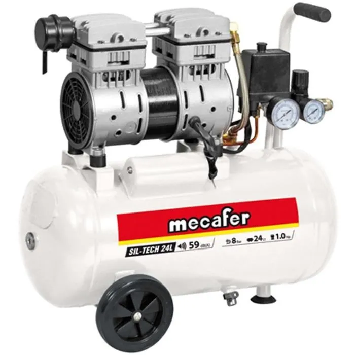 Mecafer Compresor Silencioso 24L 1Hp 8 Bar 79db 0 Mecafer Compresor Silencioso 24L 1Hp 8 Bar 79db 0