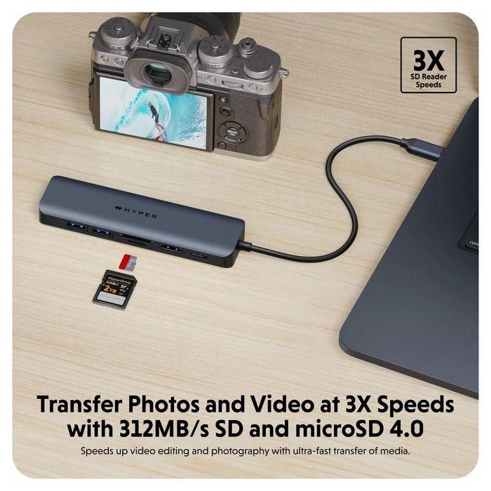 Hyper Hub USB-C a 2x USB-A, 1x USB-C, 1x HDMI 4K 60Hz, SD 312MB/s, MicroSD 312MB/s, Power Delivery 3.0 100W, 10Gbps 2 Hyper Hub USB-C a 2x USB-A, 1x USB-C, 1x HDMI 4K 60Hz, SD 312MB/s, MicroSD 312MB/s, Power Delivery 3.0 100W, 10Gbps 2