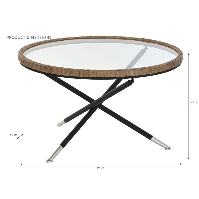 DKD Home Decor Mesa Auxiliar Scandi Desmontable de Metal y Cristal, Negro y Natural, 80x48x80 cm 4 DKD Home Decor Mesa Auxiliar Scandi Desmontable de Metal y Cristal, Negro y Natural, 80x48x80 cm 4