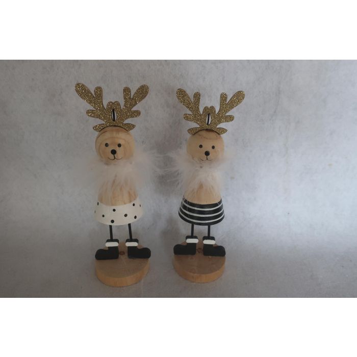 DKD Home Decor Figura Navidad Moderna Reno Decoración Hogar MDF Blanco Negro Surtido 6.5x21.5x6.5 cm (12 Unidades)