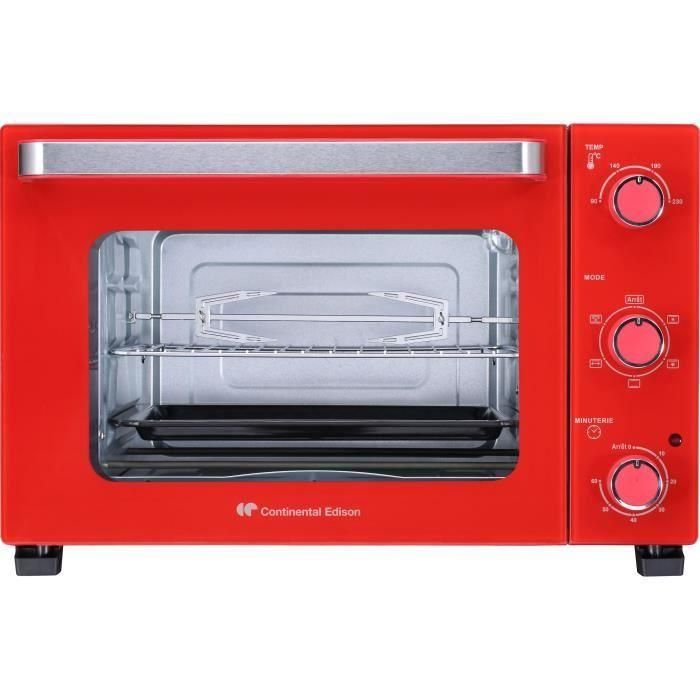 Continental Edison CEMF35R Mini Horno Eléctrico 35L Rojo 1500W con Asador y Circulación Natural