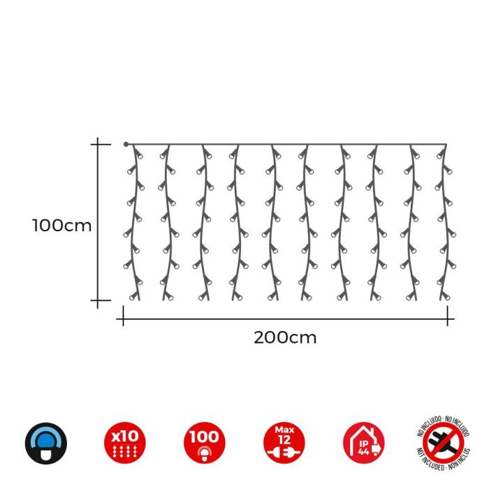 Cortina easy-connect 2x1m 10 tiras 100 leds azul 30v (interior-exterior) total 1,8w 1