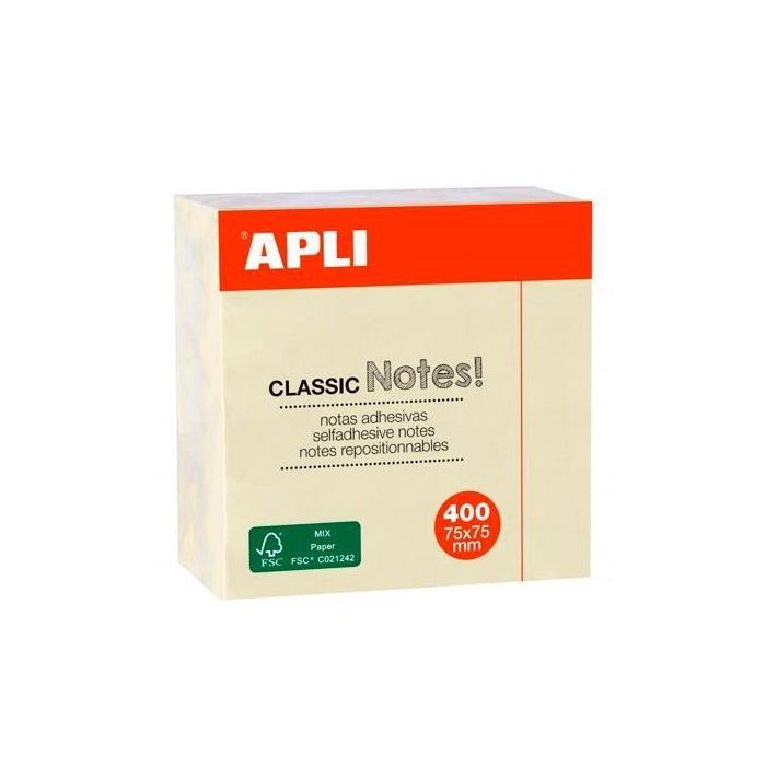 Apli Notas Adhesivas Classic 75x75 mm Cubo De 400H Amarillo Apli Notas Adhesivas Classic 75x75 mm Cubo De 400H Amarillo