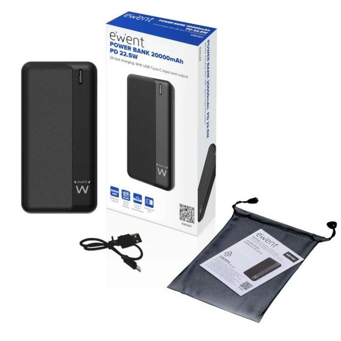 Ewent EW1163 Power Bank | Batería Externa 20000 mAh con Carga Rápida PD 22.5W, 3 Puertos USB-C/A/Micro-USB Negro 1 Ewent EW1163 Power Bank | Batería Externa 20000 mAh con Carga Rápida PD 22.5W, 3 Puertos USB-C/A/Micro-USB Negro 1
