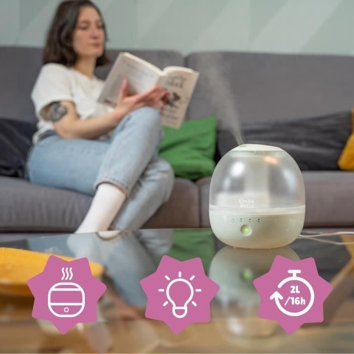 Humidificador de aire de burbujas Badabulle - Garantiza un buen nivel de humedad - Luz nocturna integrada - Boquilla de 360° - Hasta 16 horas de duración de la batería (2L) 2 Humidificador de aire de burbujas Badabulle - Garantiza un buen nivel de humedad - Luz nocturna integrada - Boquilla de 360° - Hasta 16 horas de duración de la batería (2L) 2