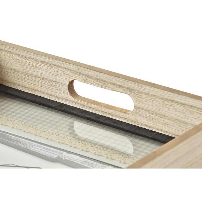 DKD Home Decor Bandeja Shabby Cafe Vichy Verde Menta Marron de Madera y Cristal, 40x30x6 cm - Juego de 4 Unidades 1