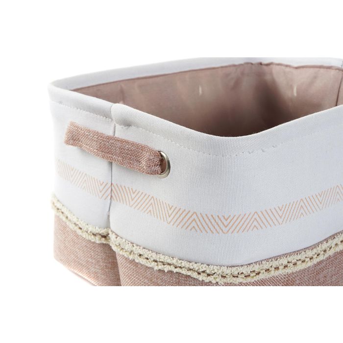 DKD Home Decor Cesta Decorativa Boho de Poliéster Rosa Palo Gris 34x27x20 cm Juego de 4 Unidades 1