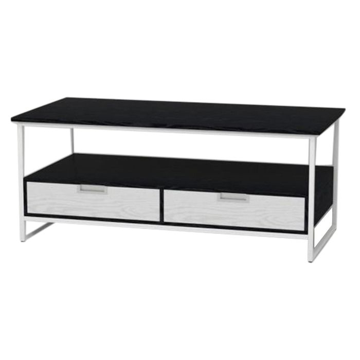 DKD Home Decor Mesa Centro Urban Blanco con 2 Cajones y 1 Estantería, Metal y MDF, 110 Ancho x 55 Largo x 46 Alto cm