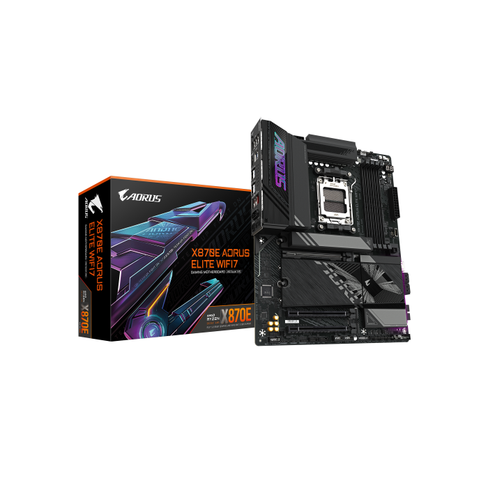 GIGABYTE Placa base X870E A ELITE WIFI7 - Compatible con CPUs AMD Ryzen 9000, VRM digital de 16+2+2 fases, hasta 8000MHz DDR5 (OC), 4xPCIe 5.0 + 4xM.2, Wi-Fi 7, LAN 2.5GbE, USB 3.2 Gen 2x2