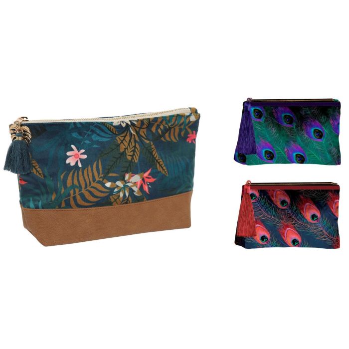 DKD Home Decor Neceser de Poliéster Glam Colección Peacock Verde Lila 7x16x26 cm (4 Unidades)