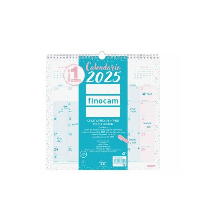 Finocam Calendario De Pared Para Escribir 300x300 mm Chic Turquesa 2025 1