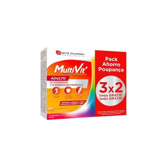 FORTE PHARMA Multivit Adulto 84 Comprimidos - Multivitamínico para Energía y Reducir la Fatiga Diaria