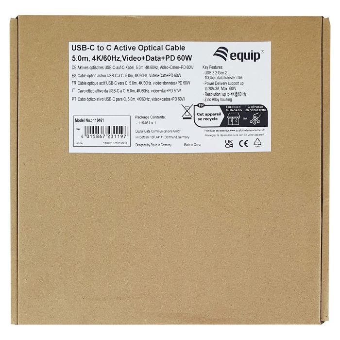 EQUIP Cable USB-C 3.2 Gen 2 119461, Macho a Macho, 5m, 10Gbps, 60W PD, 4K@60Hz, Negro 5