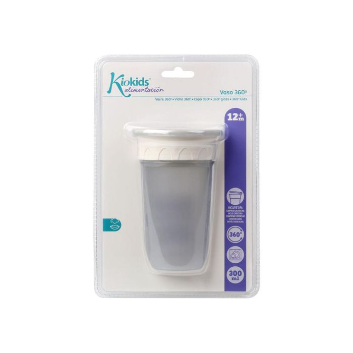 KioKids Vaso Step 3 Gris +12 meses, Taza Aprendizaje Antiderrames Silicona 300ml 1