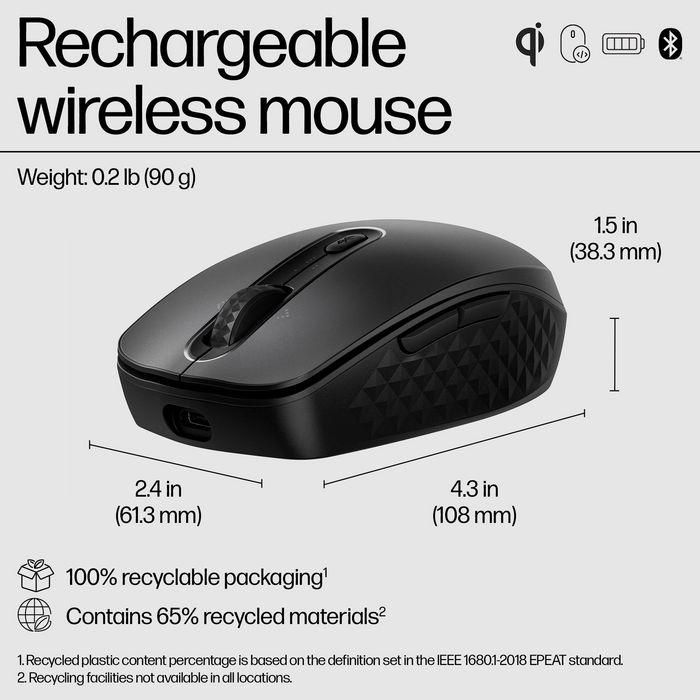 HP 695 Ratón Inalámbrico Recargable hasta 4000 DPI Bluetooth Multi-Dispositivo Negro 8F1Y4AA 2 HP 695 Ratón Inalámbrico Recargable hasta 4000 DPI Bluetooth Multi-Dispositivo Negro 8F1Y4AA 2