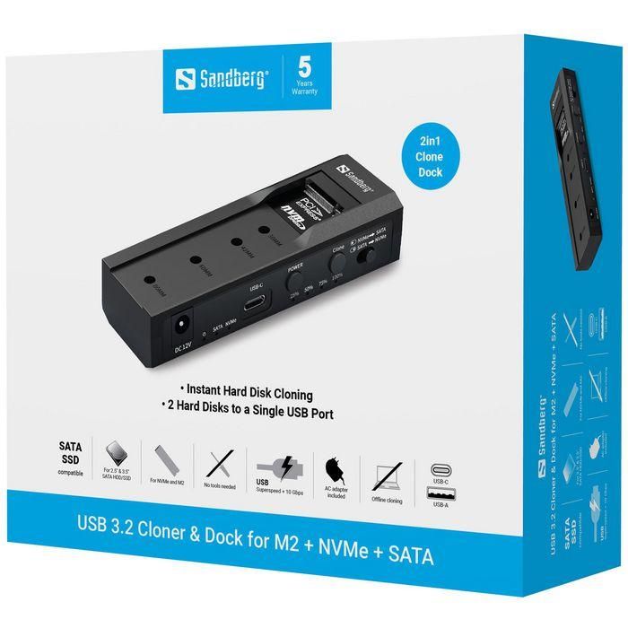 Sandberg USB 3.2 Cloner and Dock para M2 NVMe SATA 11