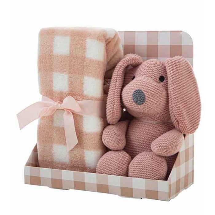 Set caja manta cuadros 90 x75 cm rosa palo + perro 26 cm Set caja manta cuadros 90 x75 cm rosa palo + perro 26 cm