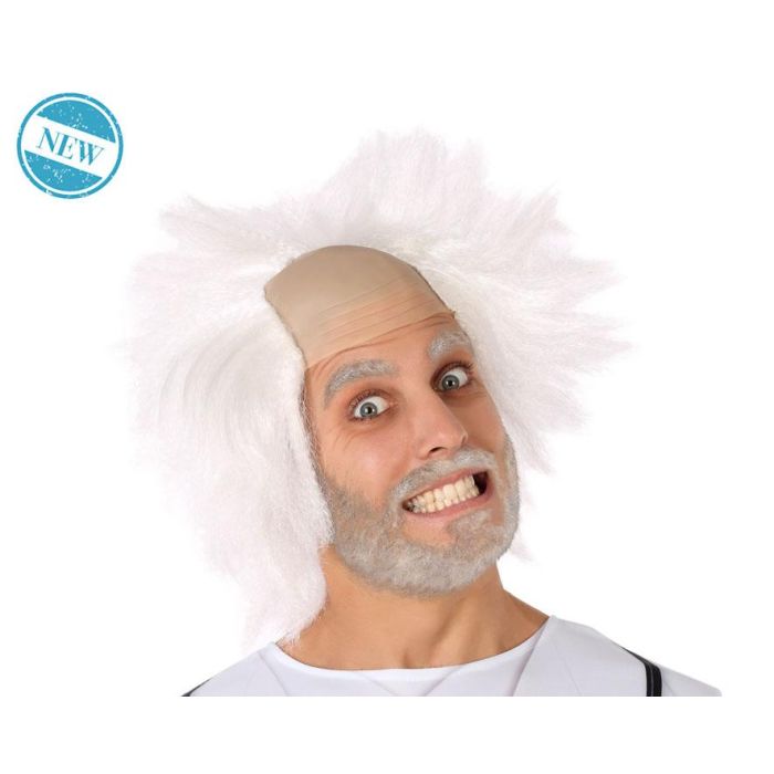 Peluca Blanca Científico Loco Despeinada con Calva Falsa 110 gr