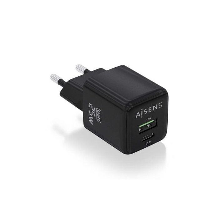 AISENS - CARGADOR GaN 25W, 1xUSB-C PD3.0 QC4.0, 1xUSB-A QC3.0, NEGRO AISENS - CARGADOR GaN 25W, 1xUSB-C PD3.0 QC4.0, 1xUSB-A QC3.0, NEGRO