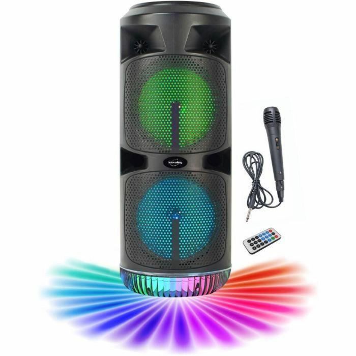 Inovalley KA03-XXL Altavoz Karaoke 450W Bluetooth V5.0 Luces LED Radio FM Entrada Micrófono TWS 2 Altavoces 8 Pulgadas