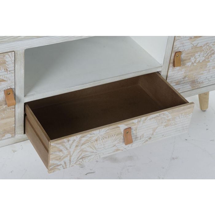 DKD Home Decor Mueble TV Tropical Decapé Madera y Bambú Blanco Colección Whitepalm con Palmeras 140x40x51 cm, 1 Cajón y 2 Puertas 3 DKD Home Decor Mueble TV Tropical Decapé Madera y Bambú Blanco Colección Whitepalm con Palmeras 140x40x51 cm, 1 Cajón y 2 Puertas 3
