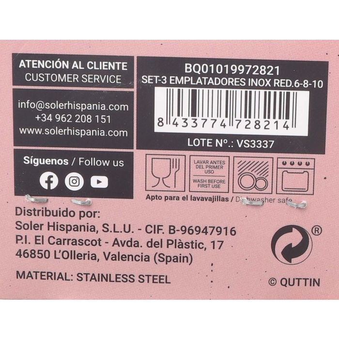Quttin Set de 3 Emplatadores de Acero Inoxidable, Redondos 6-8-1 cm (12 Unidades) 6
