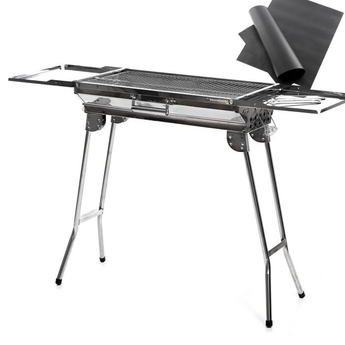 Pack Barbacoa Plegable de Acero Inoxidable para Carbón y Esterilla para Horno y Barbacoa InnovaGoods 13 Pack Barbacoa Plegable de Acero Inoxidable para Carbón y Esterilla para Horno y Barbacoa InnovaGoods 13