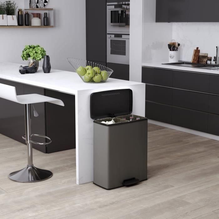 Papelera Duo Rectángulo - DECO BIN - CURVER - 52L (26+26L) - 49 x 32 x 61 cm - Antracita 2 Papelera Duo Rectángulo - DECO BIN - CURVER - 52L (26+26L) - 49 x 32 x 61 cm - Antracita 2