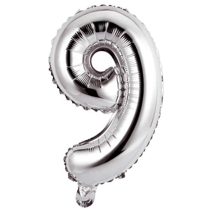 Globo Cifra 9 Plata Party Time altura 35 cm 0 Globo Cifra 9 Plata Party Time altura 35 cm 0