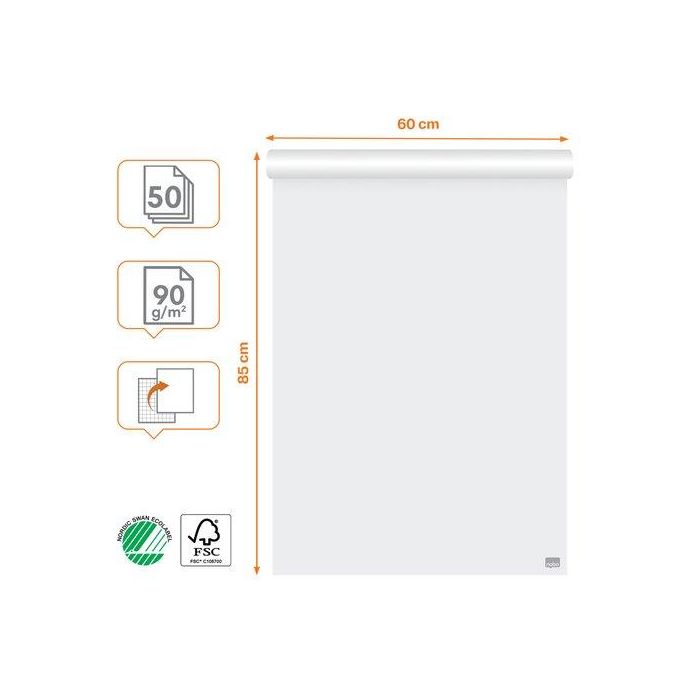 Bloc Pizarra Nobo 600X850 90G Cuadriculado/Liso Premium 50H (Enrollado)