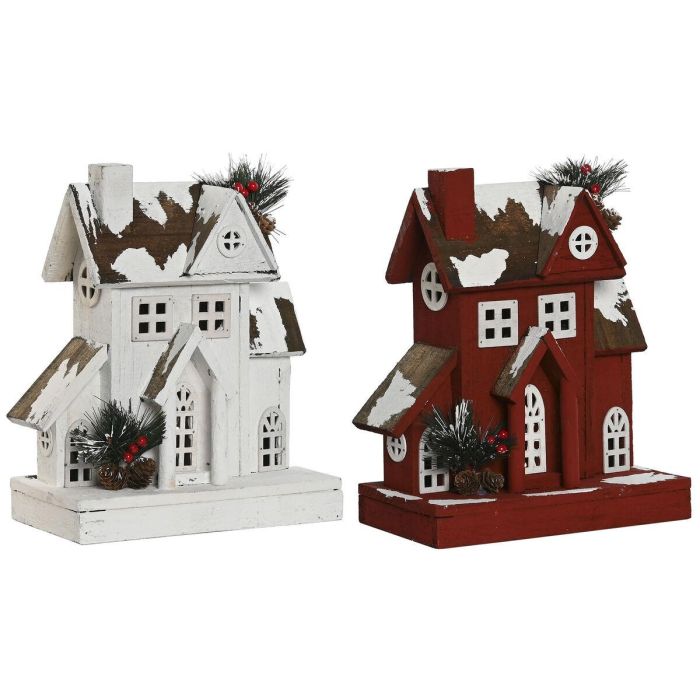 Casa Navidad Tradicional DKD Home Decor Blanco Rojo 14 x 32 x 26 cm (2 Unidades) 1