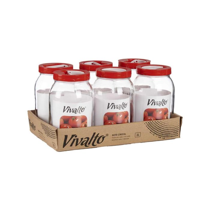 Bote de Cristal 2L con Tapa Roja y Asa - Vivalto 12x21x12 cm (6 Unidades) 4 Bote de Cristal 2L con Tapa Roja y Asa - Vivalto 12x21x12 cm (6 Unidades) 4