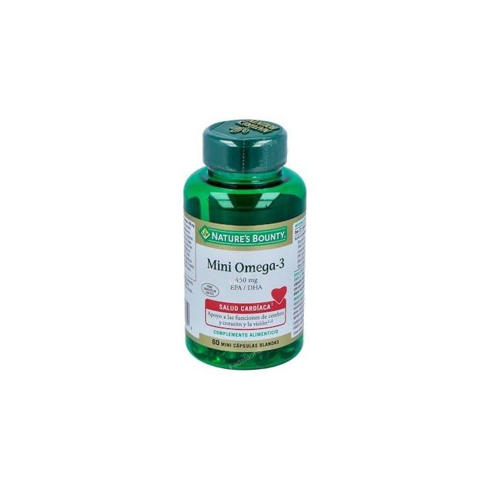 Nature's Bounty MINI OMEGA-3 450 mg 60 mini cápsulas blandas Aceite de Pescado EPA DHA para Corazón, Cerebro y Visión