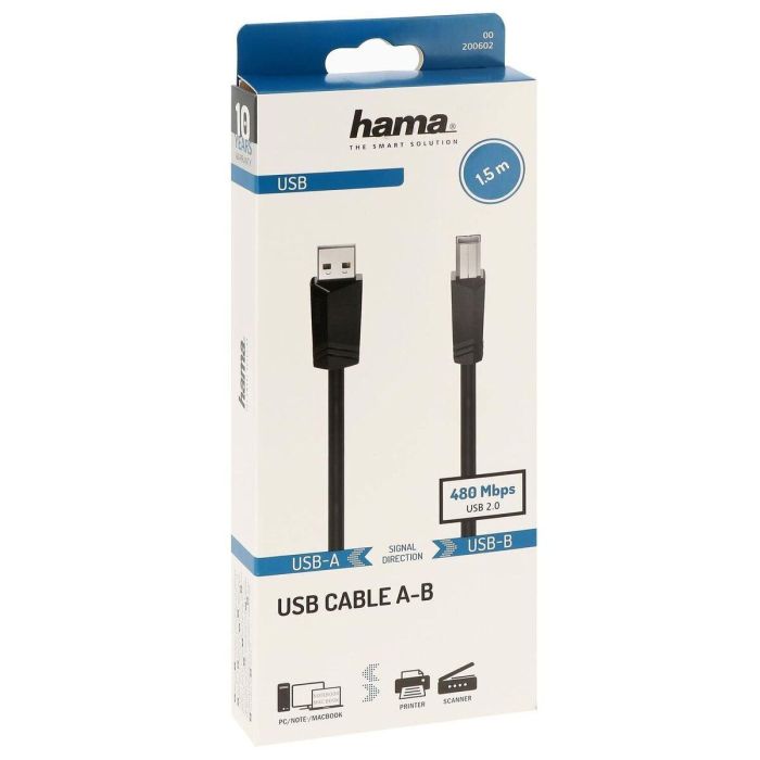 Cable USB 2.0 A a USB B Hama 00200602 Negro 5