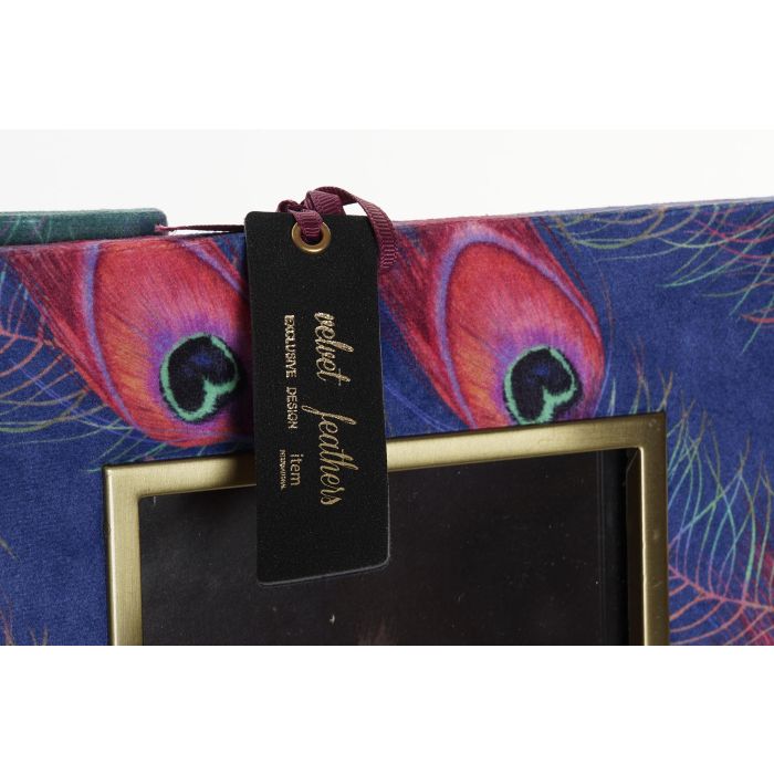 DKD Home Decor Marco Foto 13x18 Glam Colección Peacock Verde Lila Plumas (4 Unidades) 1.5x26x21cm Poliester MDF Cristal 2